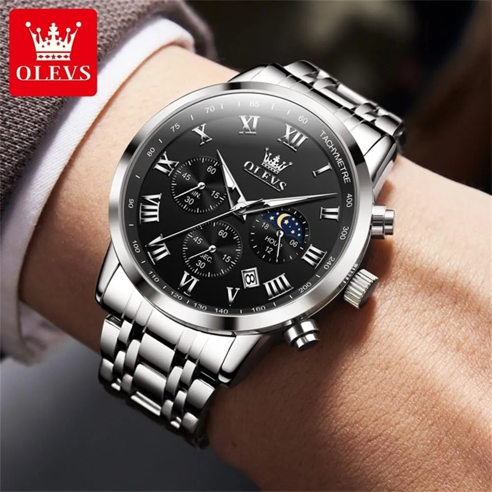 Men,Stainless Steel Watches for Men,Classic Men Wrist Watch OLEVS Men Multifunction Watch, Multi Dial Waterproof Luminous Chronograph Men's Watch with Date Gift continuum for 
