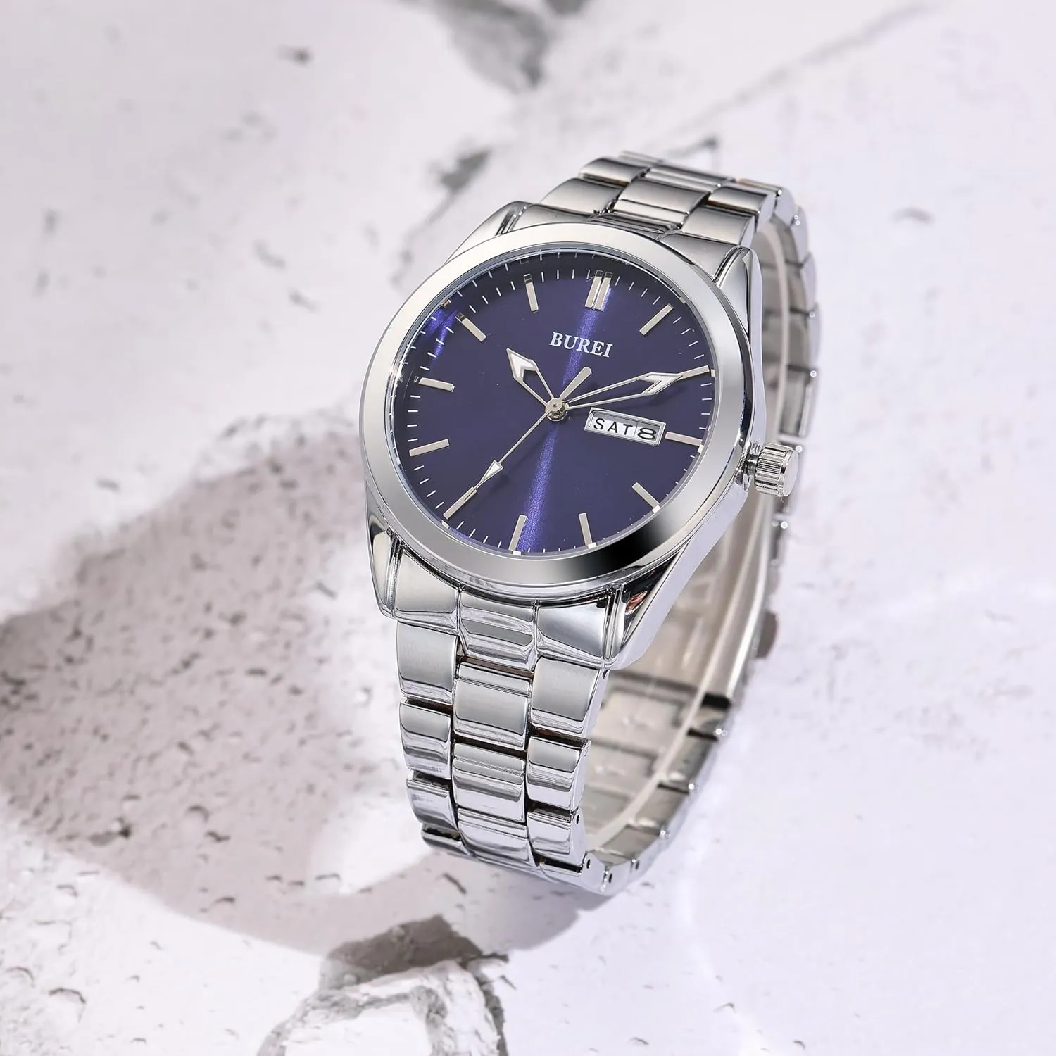 Men,Waterproof Luxury Dress Design, Gifts for Men BUREI Mens exploitation concert press Watches Fashion Stainless Steel Quartz Watches for 