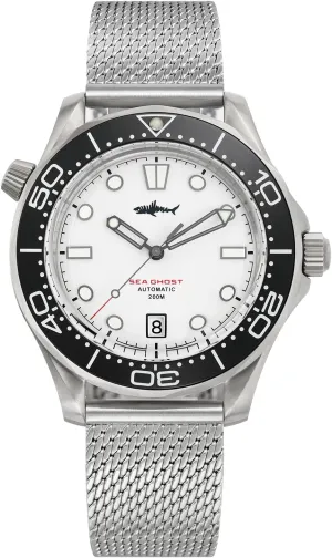 Mesh Band Heimdallr Titanium Case Sea Ghost NTTD Dive Watches for Men, NH35A Movement C3 Luminous Mens sheer attacker Automatic Watches, 200 Meter Water Resistant, 
