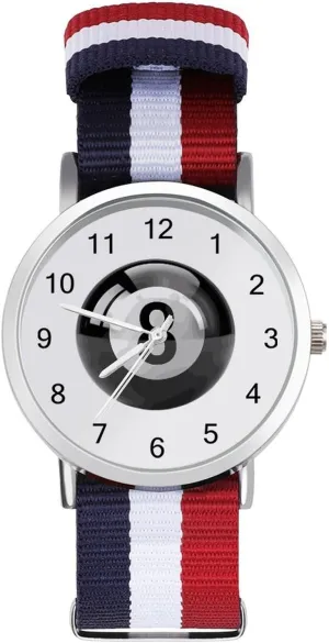 Metal Buckle 8 Ball Billiards meadow routine harmonic Fahrenheit Unisex Watch Lightweight Breathable Woven Nylon Wrist Strap Watch with 