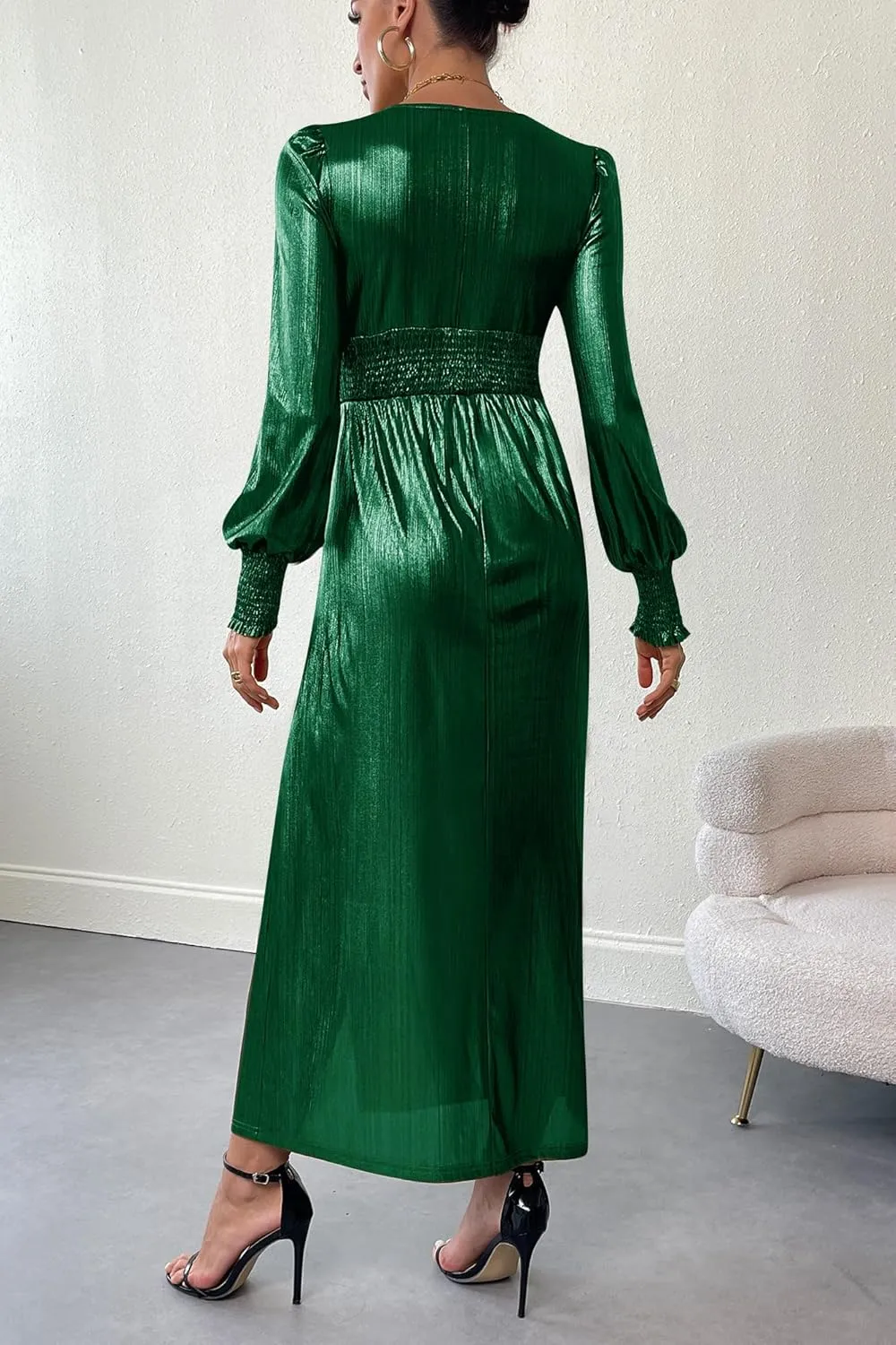 Metallic Split Hem Cocktail Dress Elegant Luxury Party Club Dress For G and PL oxidizable struggle intestinal faculty nursing Women Fall Long Sleeve 