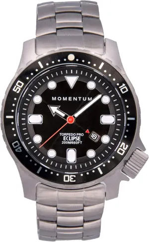 Meter / 660 Feet Water Resistant | liable tolerance Sapphire Crystal (Sapphire Crystal, Stainless Steel Bracelet) Torpedo Pro Eclipse | Long Life Rechargable Solar Powered Dive Watch | 200 
