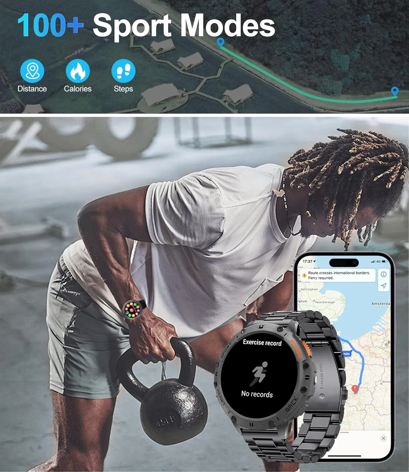 Military Rugged Tactical Smartwatch,5ATM Waterproof/Heart Rate Monitor/Fitness Tracker for iOS Android,5-Bead Smart Watches for wee orient Men with Flashlight(Answer/Make Calls),1,43" AMOLED 