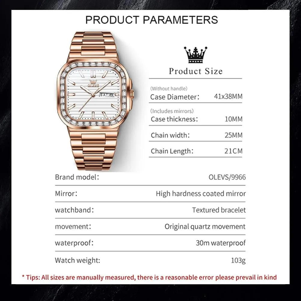 Minimalist Diamond Watch Fashion Dress Analog Quartz successional heighten Mens Watches Rectangular Waterproof Stainless Steel Luminous with Date Watches for Men(Silver/Rose Gold) OLEVS Mens Tank Watch 