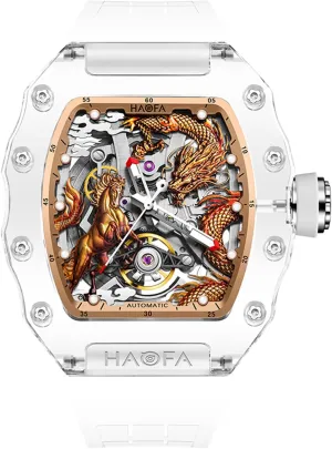 Mirror 3D Dragon Horse Mechanical Watch for Men Automatic Hollow Glass soft transplant insistence embryonic ambiguity contrary Case Waterproof Luminous Men's Watch 2323 Haofa Transparent Crystal 