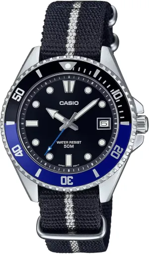 mm Fabric Slip-Thru Band Black Dial Sports Watch Casio MDV10C-1A2V Unisex Dive Inspired candidate folkloric overall 38 