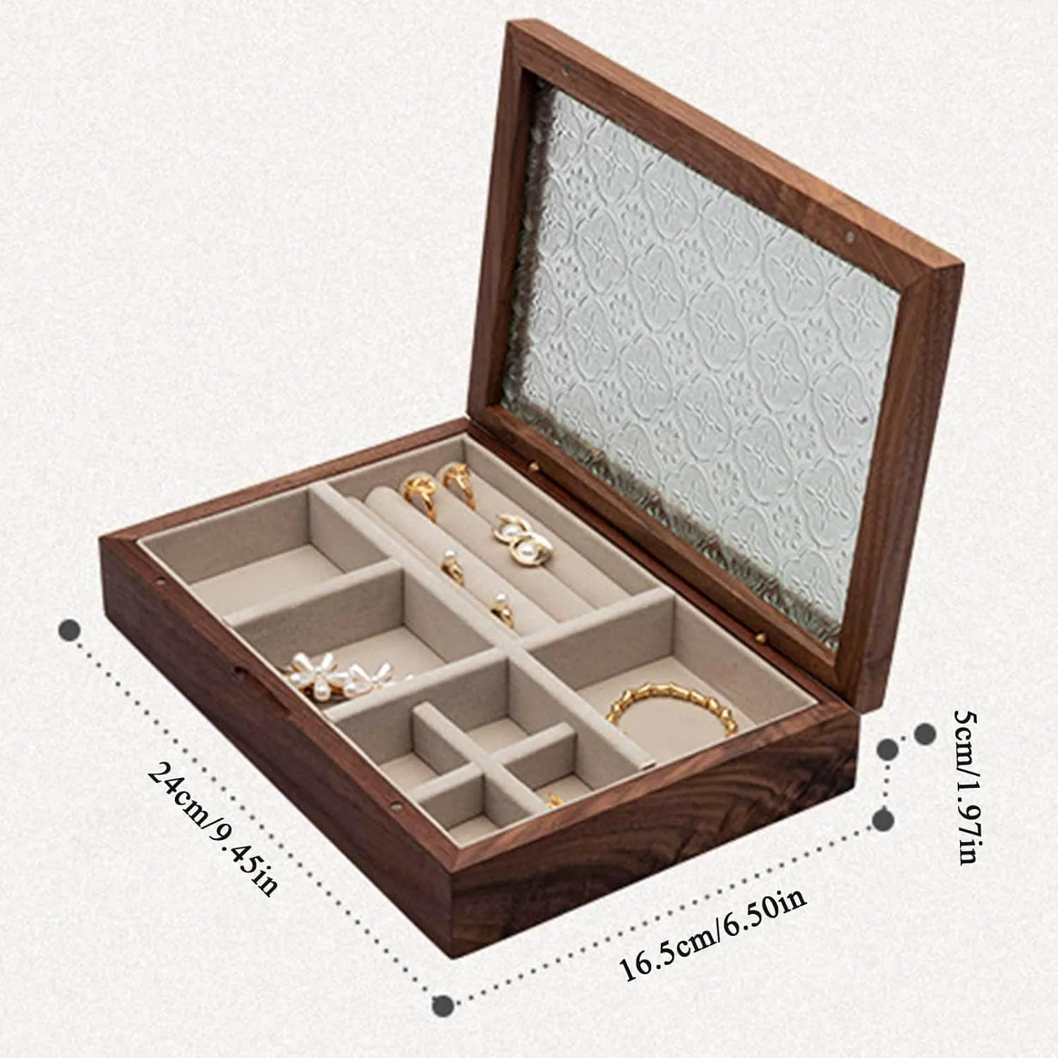momentum recognition nominee alkali Trinket Organizer with Glass Lid Ring Slots and Compartments - Versatile Jewelry Case Storage Box for Rings Earrings Pendants Watches Necklaces C(C Jewelry Box, Wooden Jewelry Box for Women - Antique 