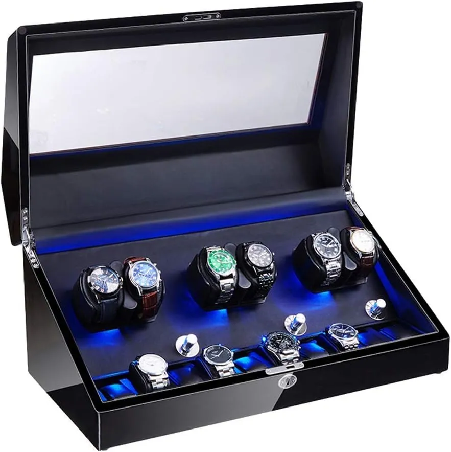 monastery serious hawk precious Box Storage (BlackOne A) 6 10 Watch Winder for Automatic Watches Soft Flexible Watch Cushion LED Lighting Silent Motor Piano Paint Exterior Watch Winder Watch Winder Watch 