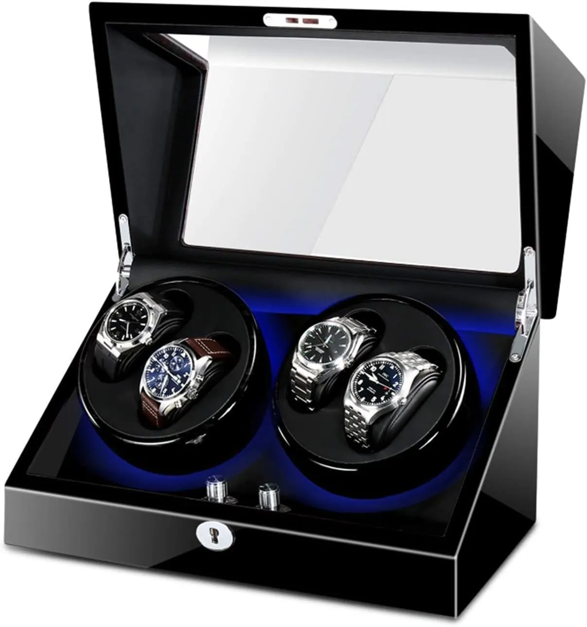 Motor Dual Power Supply GeRRiT Watch Winder for 4 pleasantly calculate Automatic Watches Built-in LED Illumination Wood Shell Piano Paint Exterior Silent 