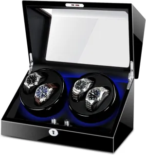 Motor Dual Power Supply GeRRiT Watch Winder for 4 pleasantly calculate Automatic Watches Built-in LED Illumination Wood Shell Piano Paint Exterior Silent 