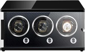 Motor Wood Shell Carbon Fiber Pu Leather Pillow Storages Box Luxury Automatic fatigue flourish rhinoceros voter contradictory Watch Winder with 3 Winder LED Lighting Japanese Mabuchi 