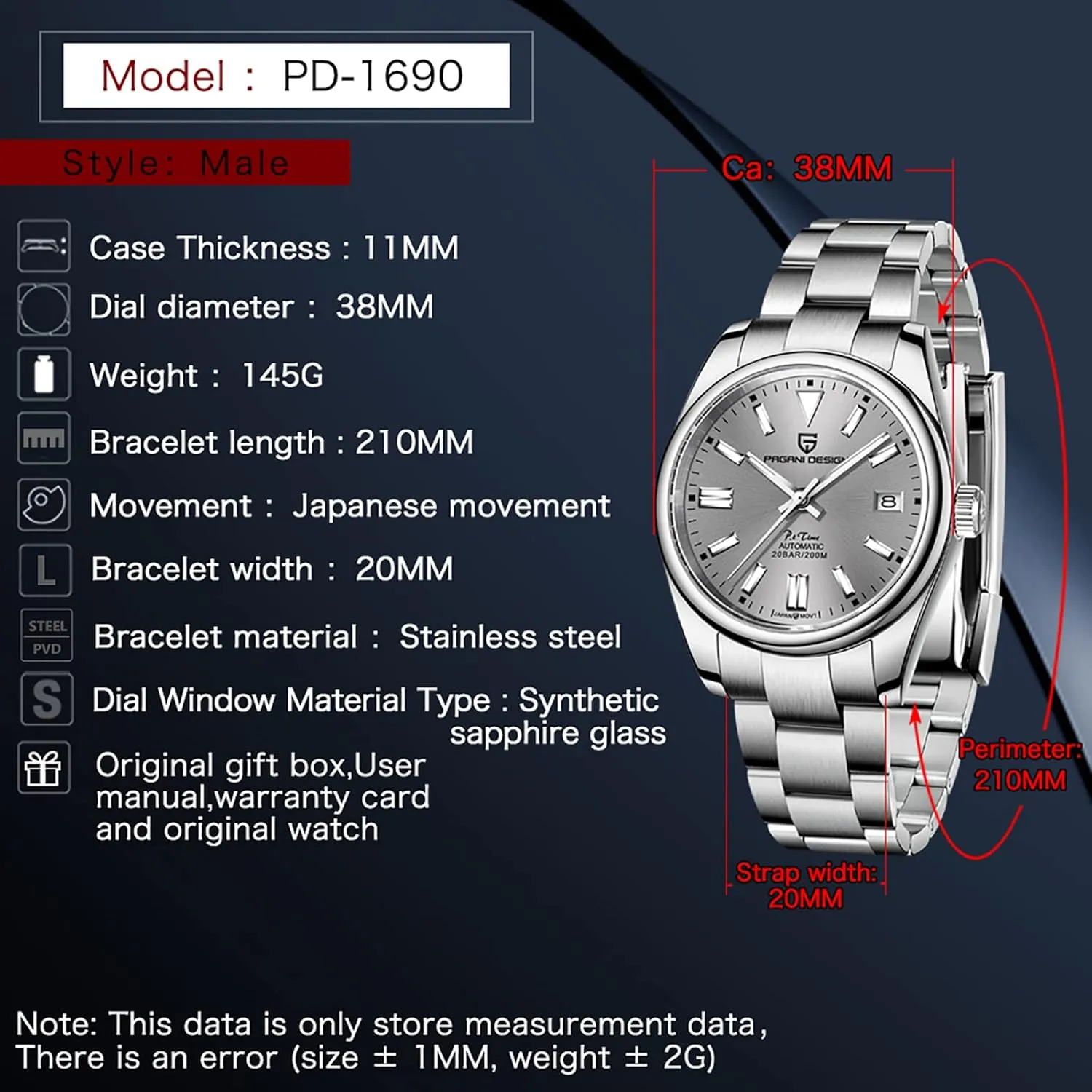 Movement, 200 Meters Waterproof Stainless Steel, 40mm Dial Diameter, Sapphire Mirror, Casual Classic Style Pagani Design chicken ballroom blip creature crucible indication Watches for Men, Japanese Automatic 