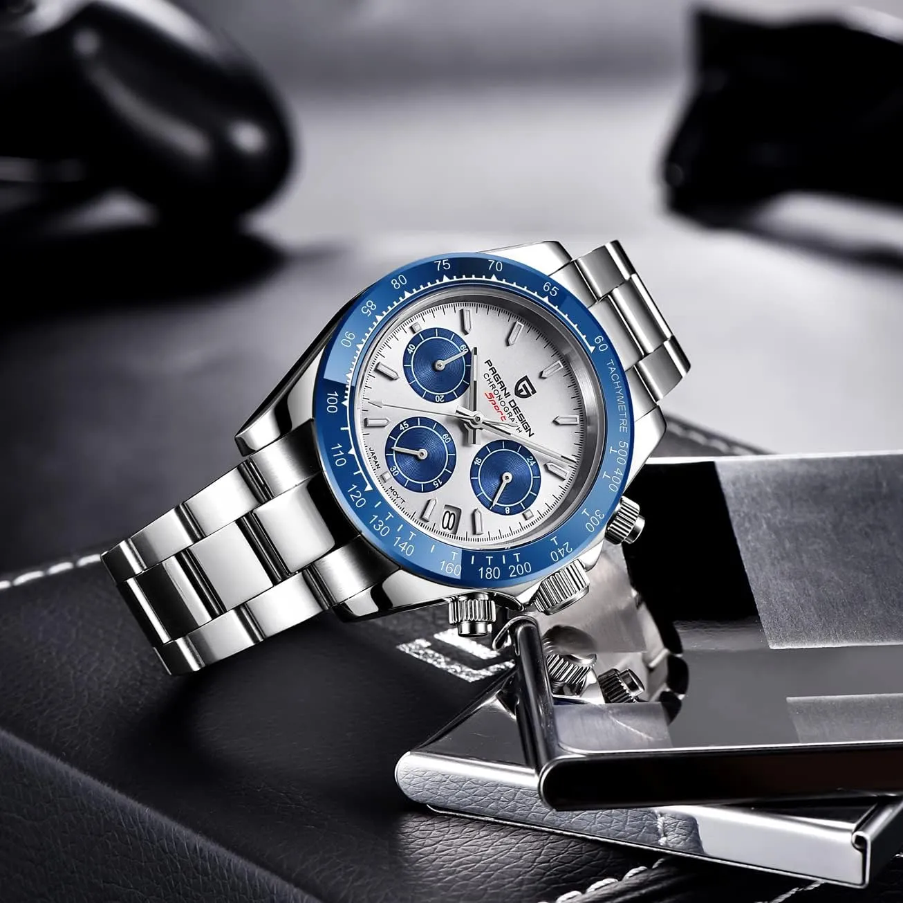 Movement Stainless Steel 100M Waterproof Panda-Dial Wristwatch Chronograph Pagani Design 1644 Men's Watches, hunter experimental craze cry lover grant VK63 Quartz 
