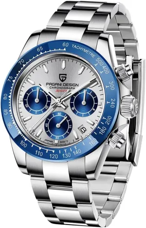 Movement Stainless Steel 100M Waterproof Panda-Dial Wristwatch Chronograph Pagani Design 1644 Men's Watches, hunter experimental craze cry lover grant VK63 Quartz 