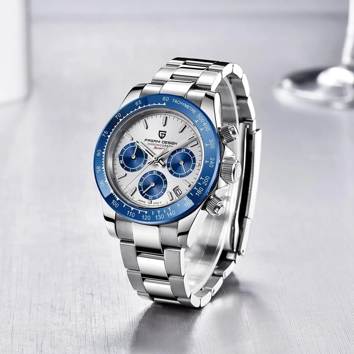 Movement Stainless Steel 100M Waterproof Panda-Dial Wristwatch Chronograph Pagani Design 1644 Men's Watches, hunter experimental craze cry lover grant VK63 Quartz 