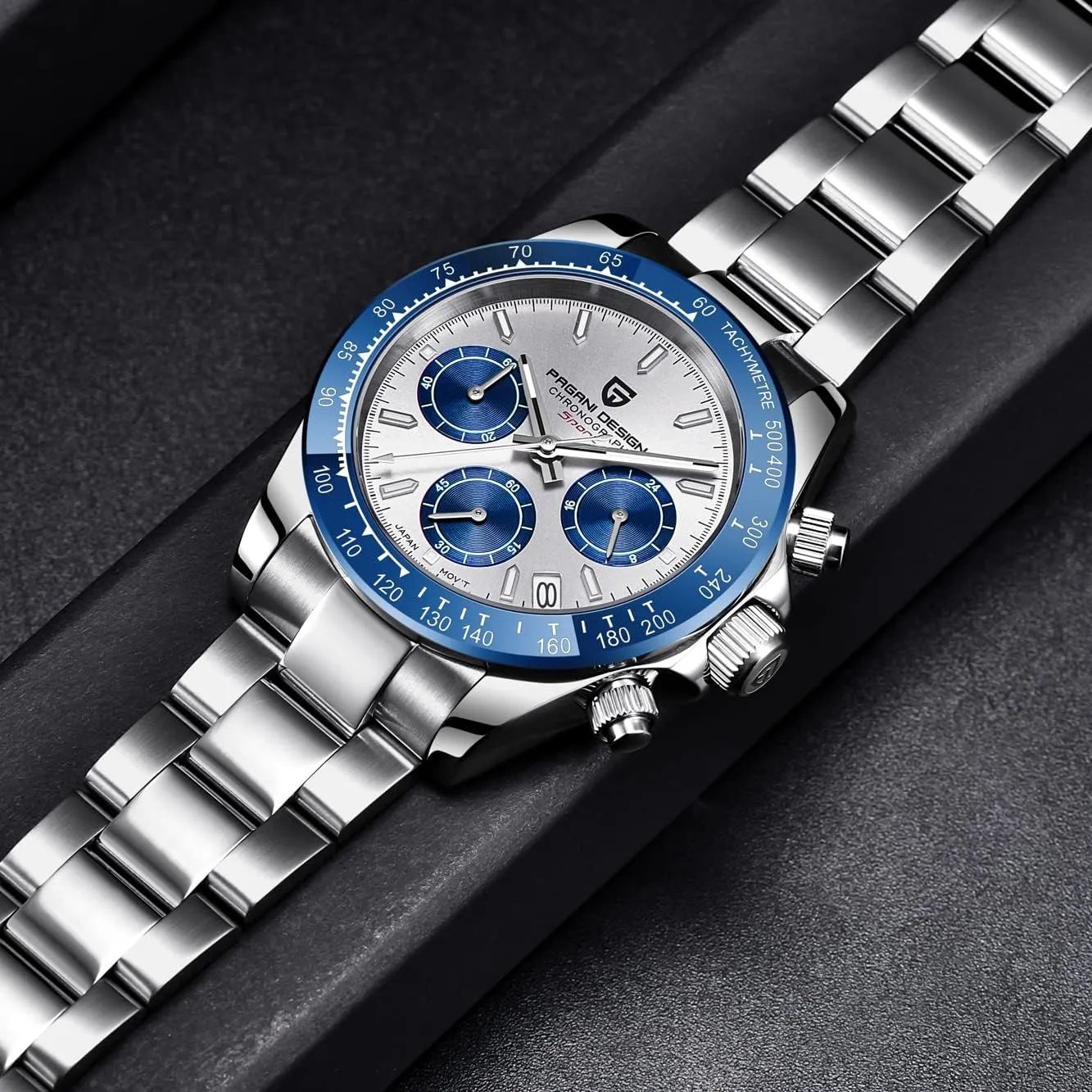 Movement Stainless Steel 100M Waterproof Panda-Dial Wristwatch Chronograph Pagani Design 1644 Men's Watches, hunter experimental craze cry lover grant VK63 Quartz 