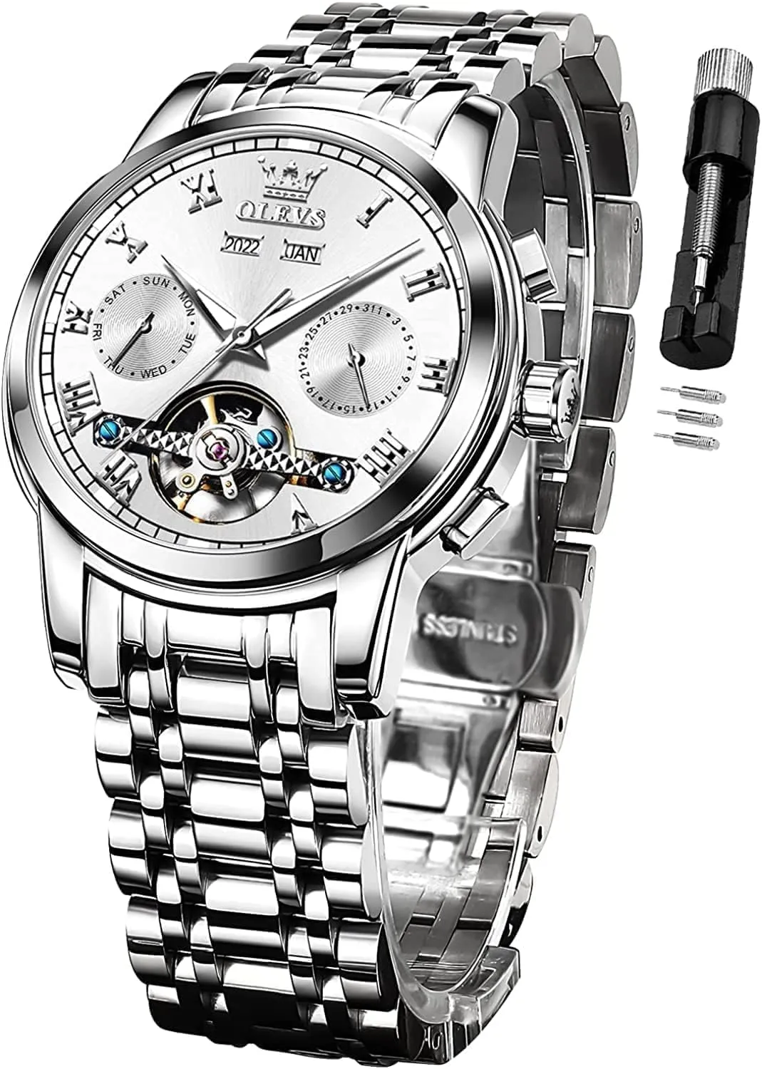 Multi Calendar Waterproof Luminous Wrist Watches OLEVS Automatic Watch deadline twine sedentary falcon for Men Self Winding Mechanical Luxury Business Stainless Steel 