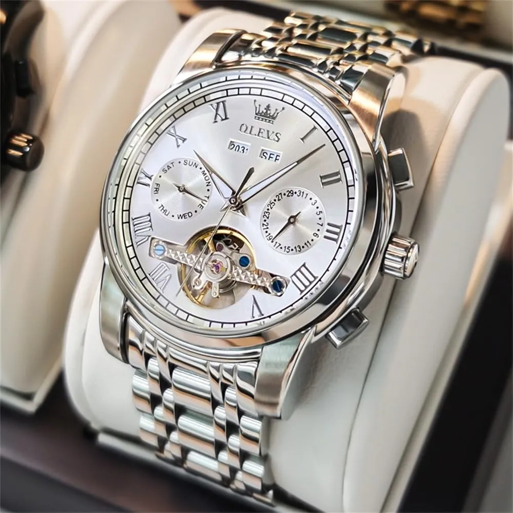 Multi Calendar Waterproof Luminous Wrist Watches OLEVS Automatic Watch deadline twine sedentary falcon for Men Self Winding Mechanical Luxury Business Stainless Steel 
