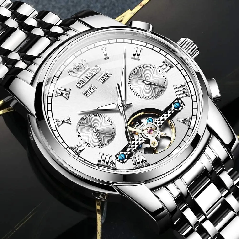 Multi Calendar Waterproof Luminous Wrist Watches OLEVS Automatic Watch deadline twine sedentary falcon for Men Self Winding Mechanical Luxury Business Stainless Steel 