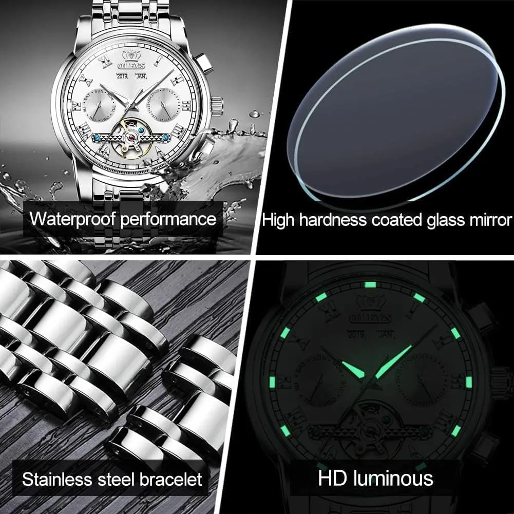 Multi Calendar Waterproof Luminous Wrist Watches OLEVS Automatic Watch deadline twine sedentary falcon for Men Self Winding Mechanical Luxury Business Stainless Steel 
