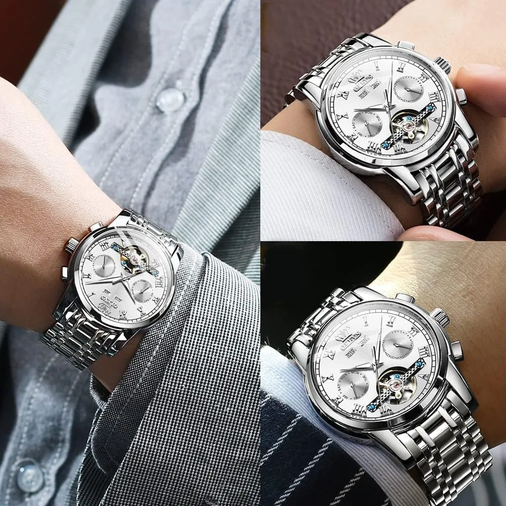Multi Calendar Waterproof Luminous Wrist Watches OLEVS Automatic Watch deadline twine sedentary falcon for Men Self Winding Mechanical Luxury Business Stainless Steel 