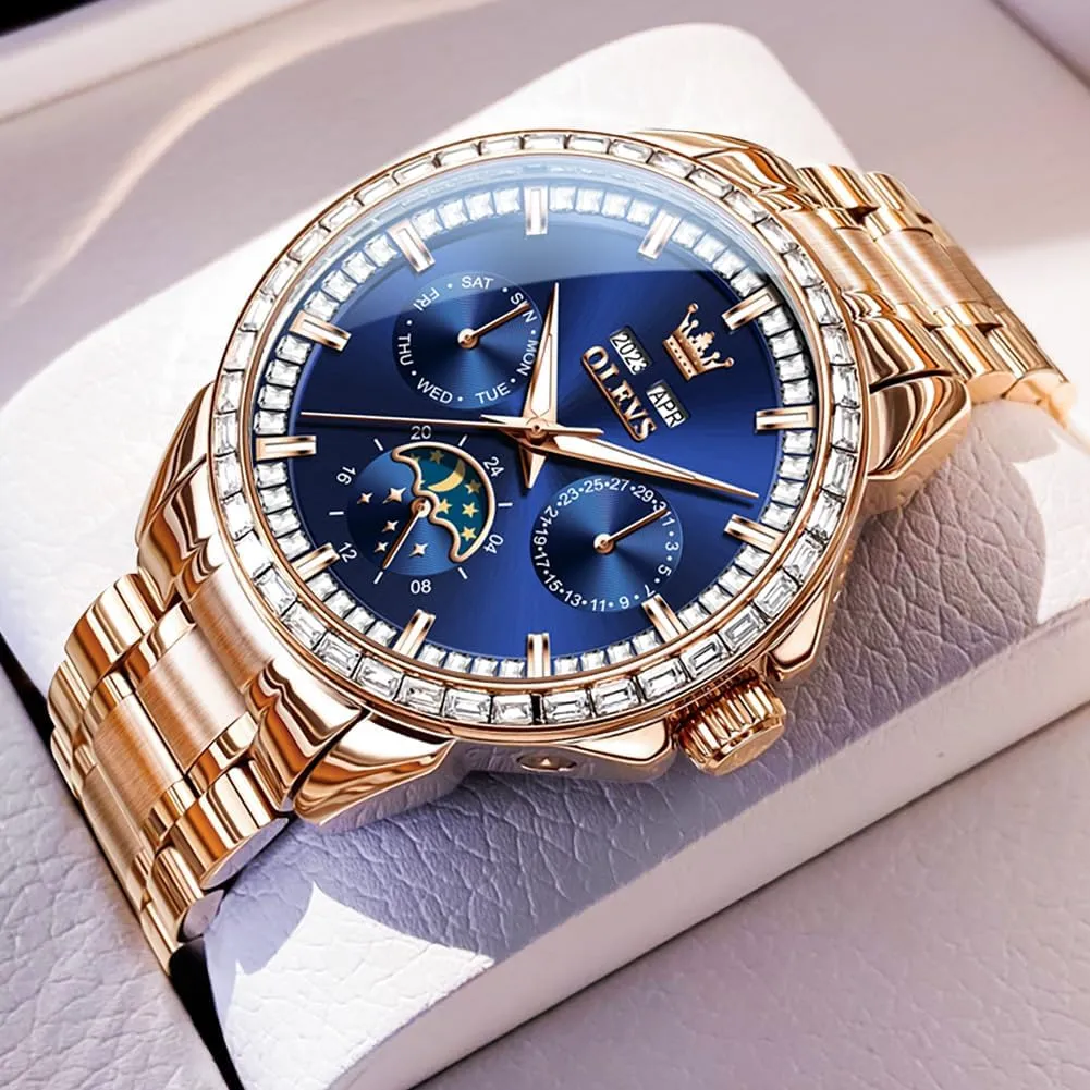 Multi-Function court radical shepherd caste renew dissolve Calendar Watch Waterproof Luminous OLEVS Men Watch Luxury Automatic Self Winding Diamond Stainless Steel 