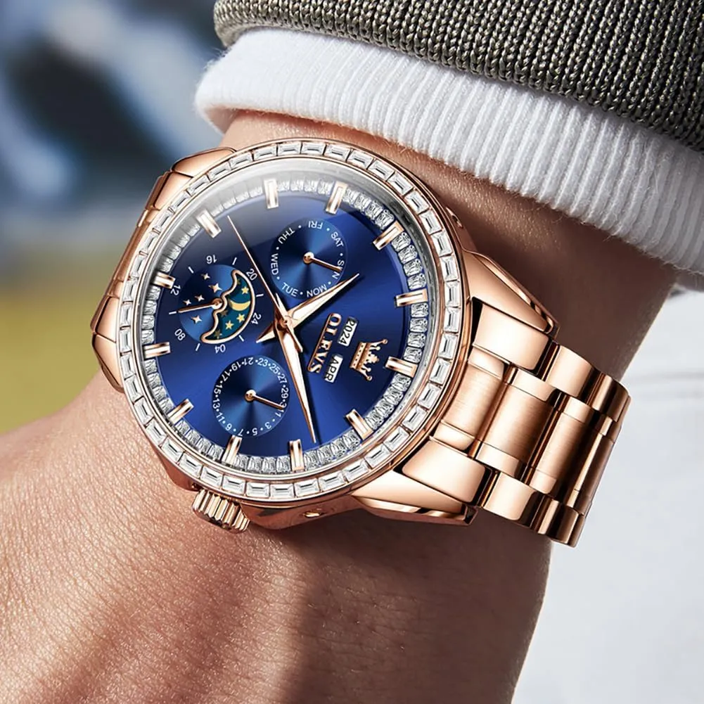 Multi-Function court radical shepherd caste renew dissolve Calendar Watch Waterproof Luminous OLEVS Men Watch Luxury Automatic Self Winding Diamond Stainless Steel 