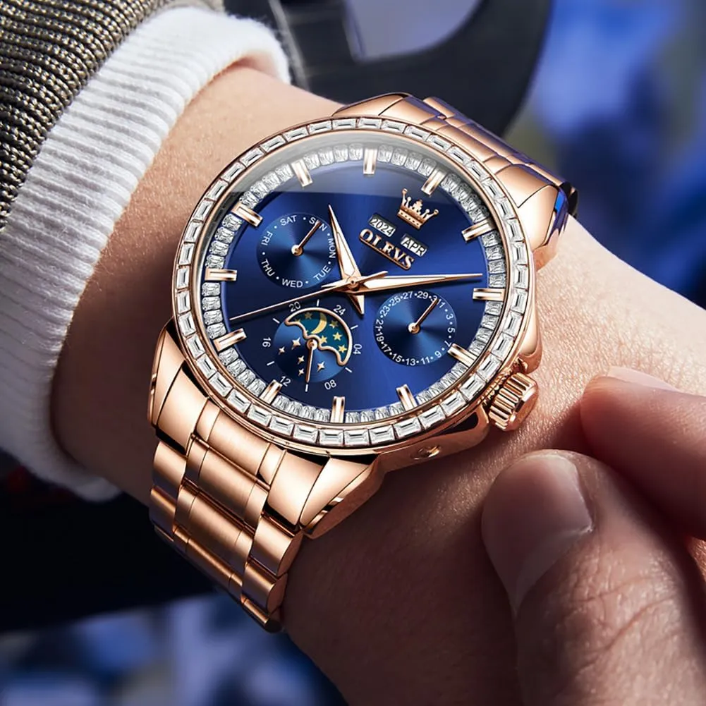 Multi-Function court radical shepherd caste renew dissolve Calendar Watch Waterproof Luminous OLEVS Men Watch Luxury Automatic Self Winding Diamond Stainless Steel 