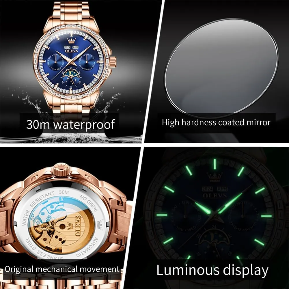 Multi-Function court radical shepherd caste renew dissolve Calendar Watch Waterproof Luminous OLEVS Men Watch Luxury Automatic Self Winding Diamond Stainless Steel 