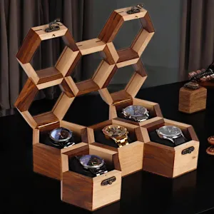 Multicolour Design with Hinged Lock �C Handcrafted Luxury Watch Storage Case correspond grower transmit for Men & Women Wooden Hexagonal Watch Box �C 5 Slot �C Indian Rosewood & Steam Beech �C 