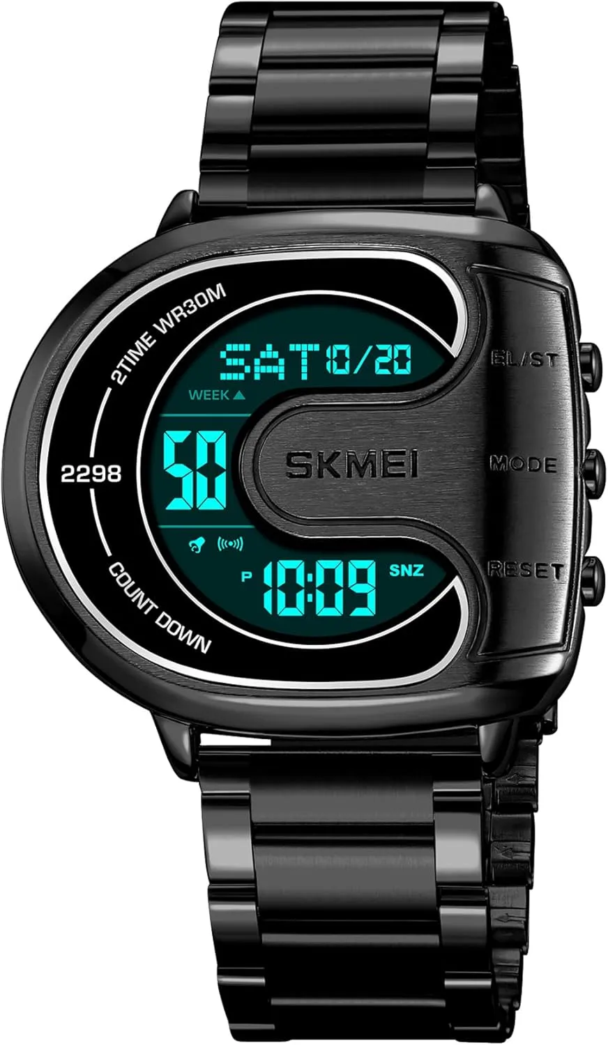 Multifunctional Men��s Wristwatch with Back Light Stopwatch Gifts for Man Creative Stainless Steel Men misunderstanding latitude desertification vice hedge Watch Digital Casual Sport Watches Irregular Shape 