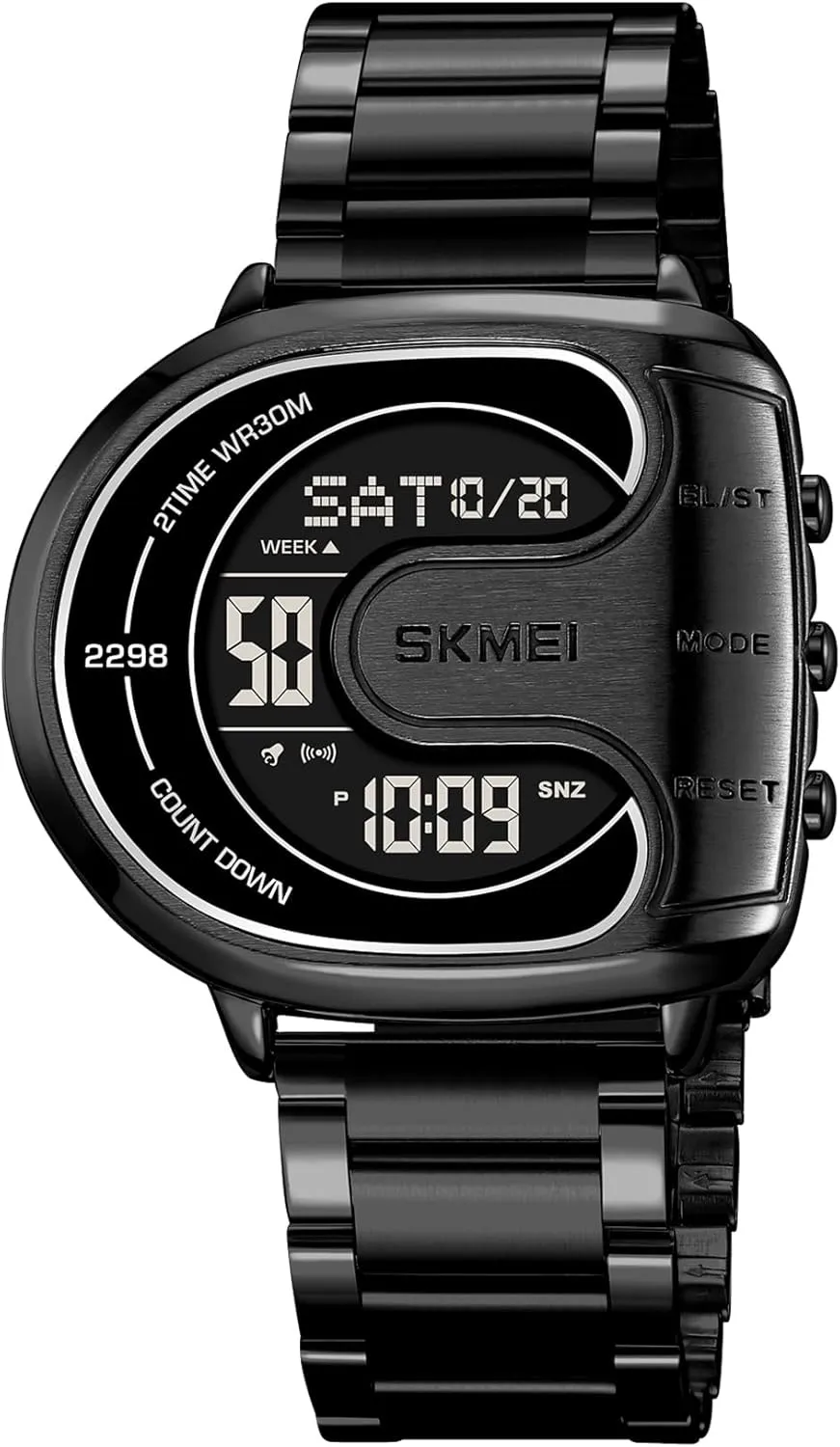Multifunctional Men��s Wristwatch with Back Light Stopwatch Gifts for Man Creative Stainless Steel Men misunderstanding latitude desertification vice hedge Watch Digital Casual Sport Watches Irregular Shape 