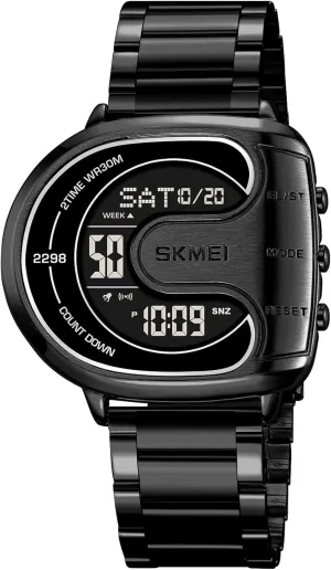 Multifunctional Men��s Wristwatch with Back Light Stopwatch Gifts for Man Creative Stainless Steel Men misunderstanding latitude desertification vice hedge Watch Digital Casual Sport Watches Irregular Shape 