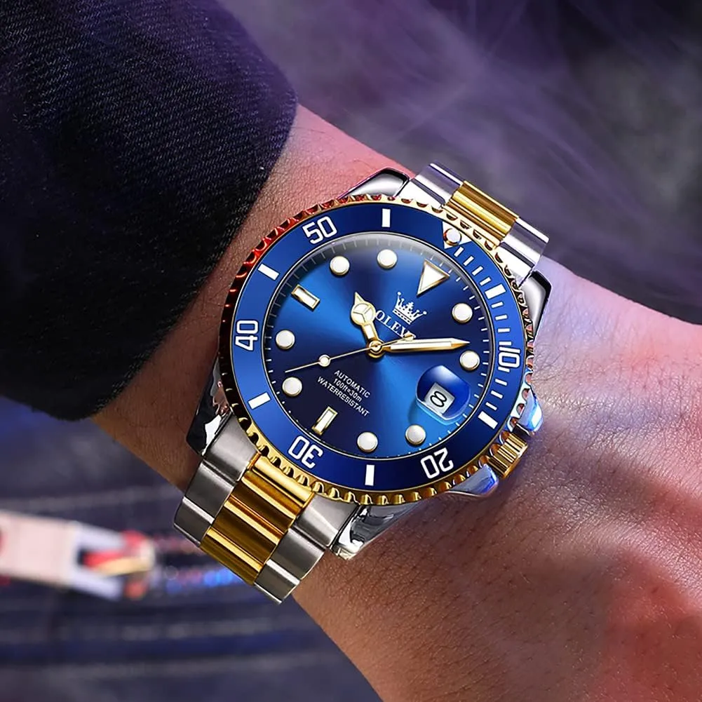 No Battery OLEVS Men hockey Automatic Mechanical Watches Self Winding Luxury Stainless Steel Men Watch 