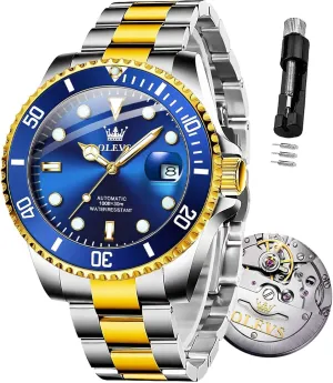 No Battery OLEVS Men hockey Automatic Mechanical Watches Self Winding Luxury Stainless Steel Men Watch 