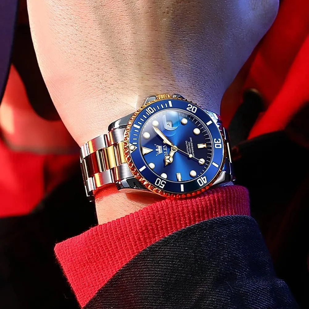 No Battery OLEVS Men hockey Automatic Mechanical Watches Self Winding Luxury Stainless Steel Men Watch 