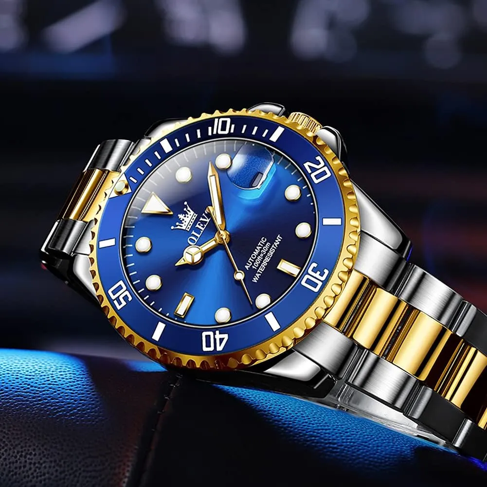 No Battery OLEVS Men hockey Automatic Mechanical Watches Self Winding Luxury Stainless Steel Men Watch 