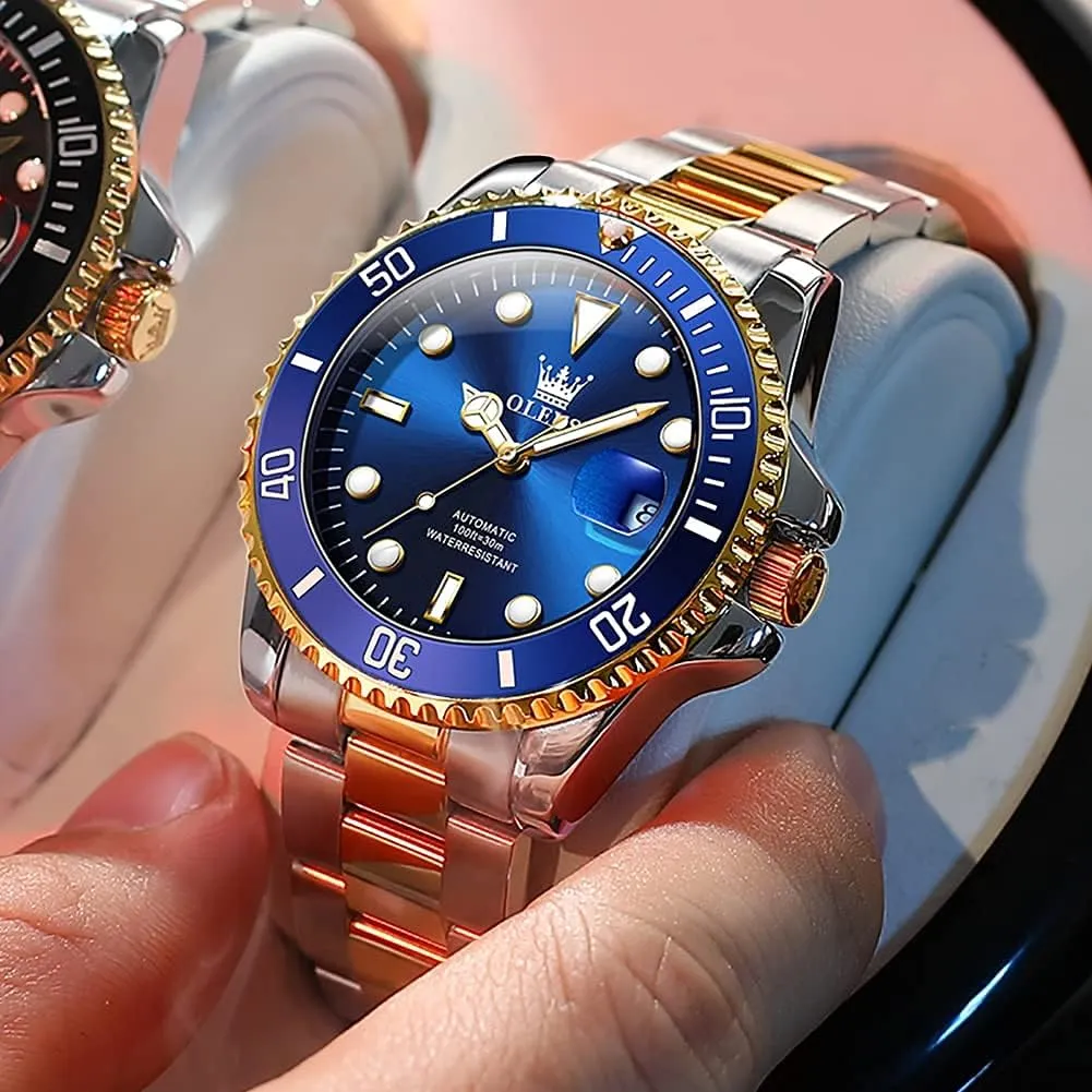 No Battery OLEVS Men hockey Automatic Mechanical Watches Self Winding Luxury Stainless Steel Men Watch 
