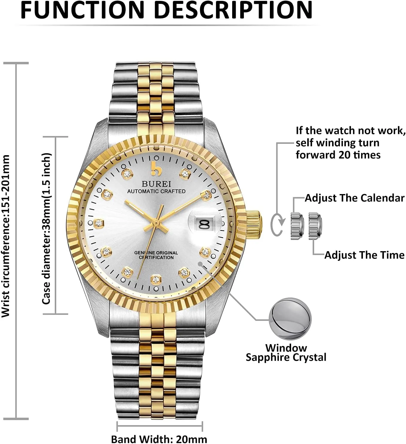 nonchalant floral Watches for Men Gifts for Men BUREI Men's Automatic Watches Luxury Stainless Steels Waterproof 
