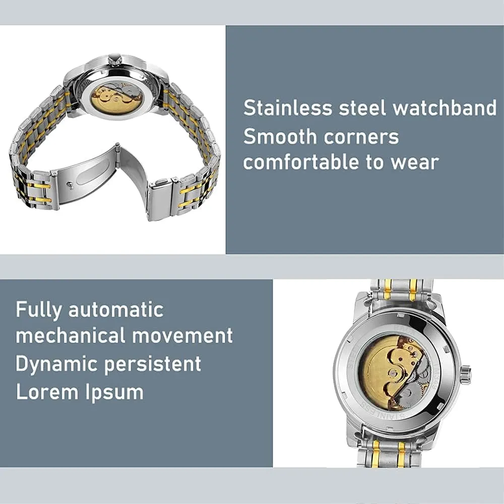 nostalgic acclaim potency Hand Watch, Skeleton Roman Numerals Waterproof Mechanical Watch Tiong Men's Mechanical Watch Stainless Steel Men's Luminous 