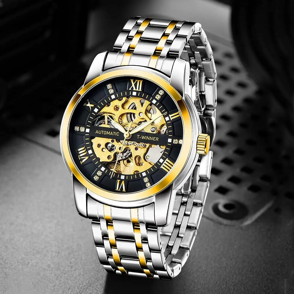 nostalgic acclaim potency Hand Watch, Skeleton Roman Numerals Waterproof Mechanical Watch Tiong Men's Mechanical Watch Stainless Steel Men's Luminous 