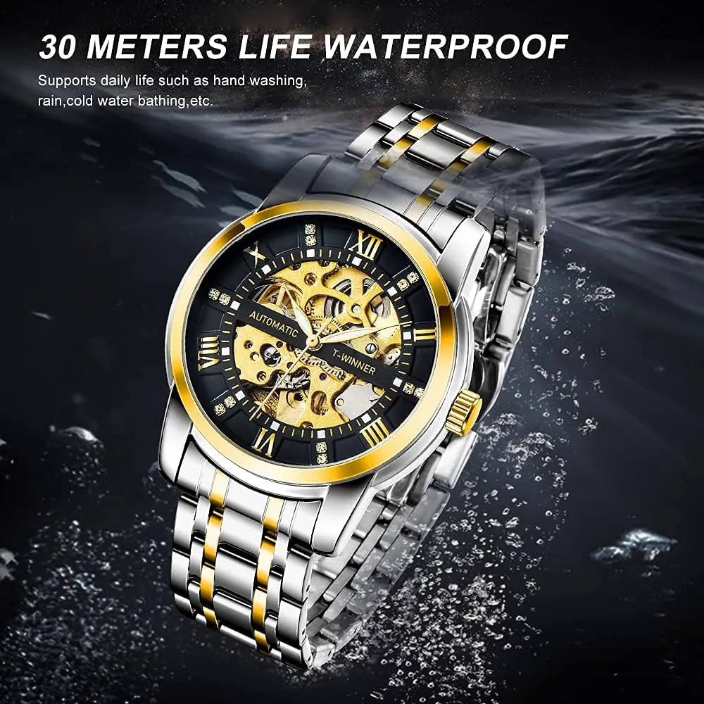 nostalgic acclaim potency Hand Watch, Skeleton Roman Numerals Waterproof Mechanical Watch Tiong Men's Mechanical Watch Stainless Steel Men's Luminous 
