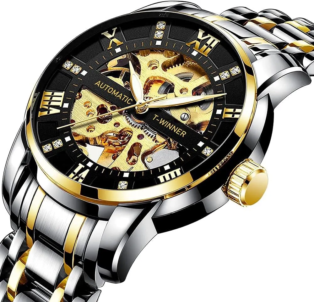 nostalgic acclaim potency Hand Watch, Skeleton Roman Numerals Waterproof Mechanical Watch Tiong Men's Mechanical Watch Stainless Steel Men's Luminous 