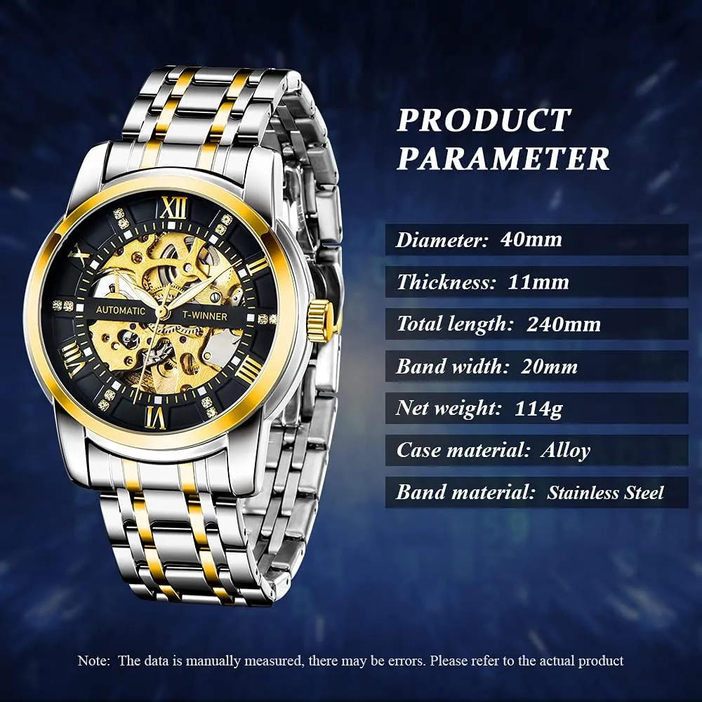 nostalgic acclaim potency Hand Watch, Skeleton Roman Numerals Waterproof Mechanical Watch Tiong Men's Mechanical Watch Stainless Steel Men's Luminous 