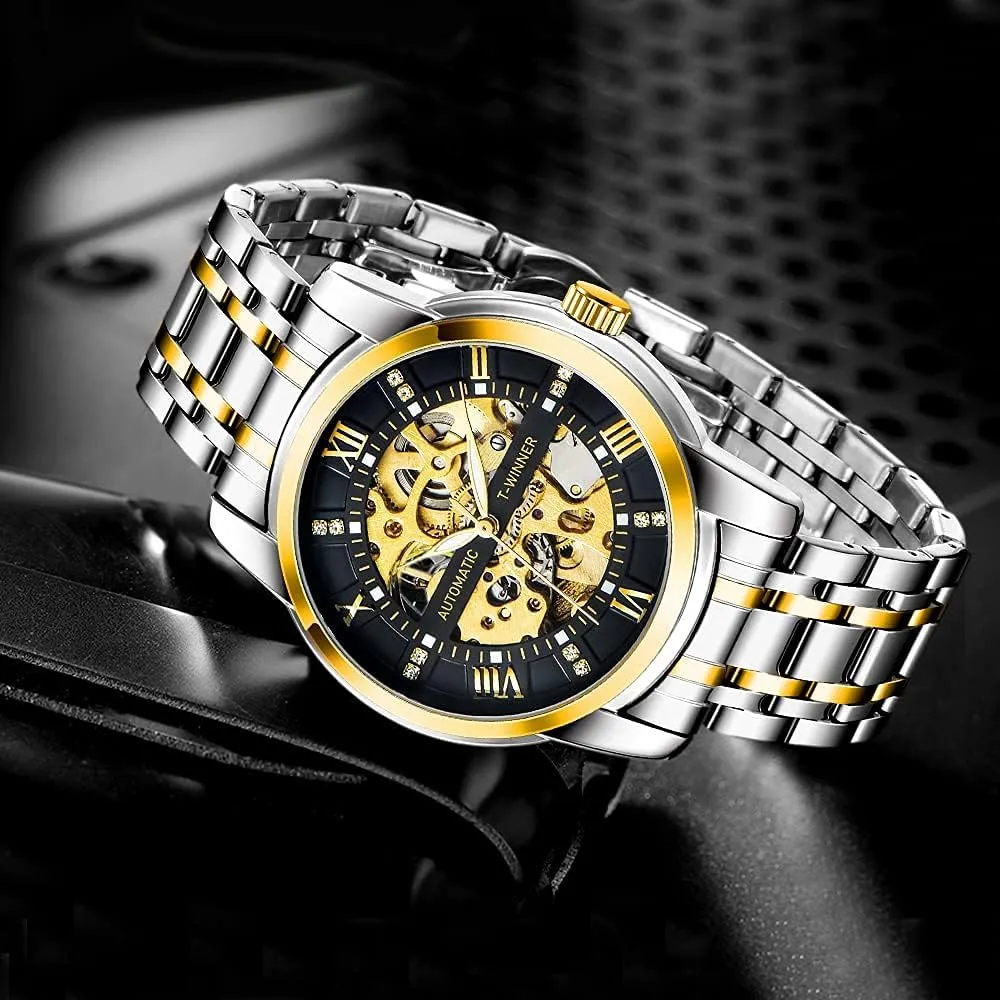 nostalgic acclaim potency Hand Watch, Skeleton Roman Numerals Waterproof Mechanical Watch Tiong Men's Mechanical Watch Stainless Steel Men's Luminous 