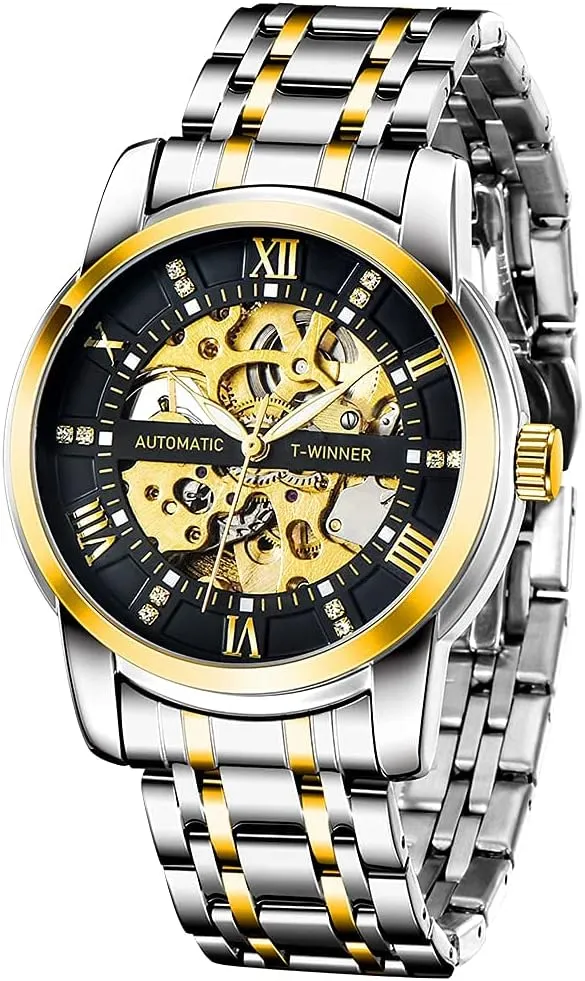 nostalgic acclaim potency Hand Watch, Skeleton Roman Numerals Waterproof Mechanical Watch Tiong Men's Mechanical Watch Stainless Steel Men's Luminous 