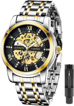 nostalgic acclaim potency Hand Watch, Skeleton Roman Numerals Waterproof Mechanical Watch Tiong Men's Mechanical Watch Stainless Steel Men's Luminous 