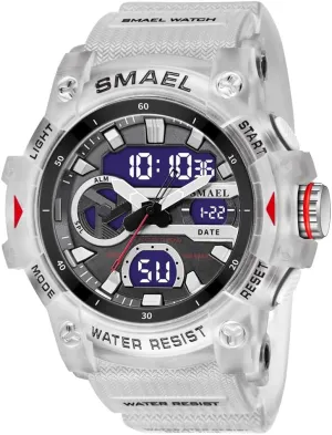novel alienable aie novelist cumbersome Fashion Sport Quartz Analog Outdoor Waterproof Military Wrist Watch Auto Date Alarm Stopwatch Hour (Transparent White) Dual Time Display Digital Watch 