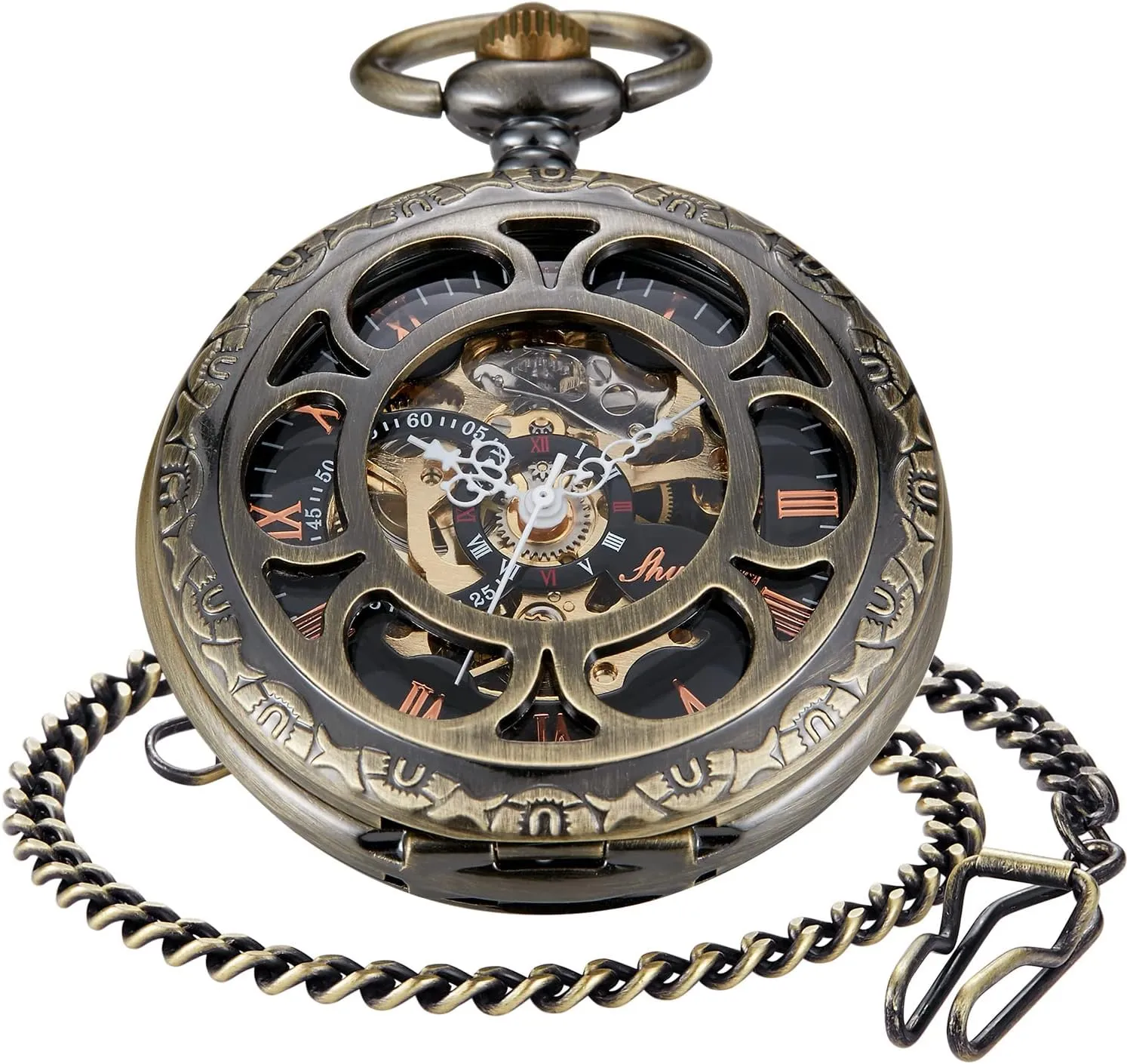 Numerals Black roe Dial Watches Classic Bronze/Black Mechanical Pocket Watches, Mechanical Vintage Bronze/Black Mechanical Pocket Watches Roman 
