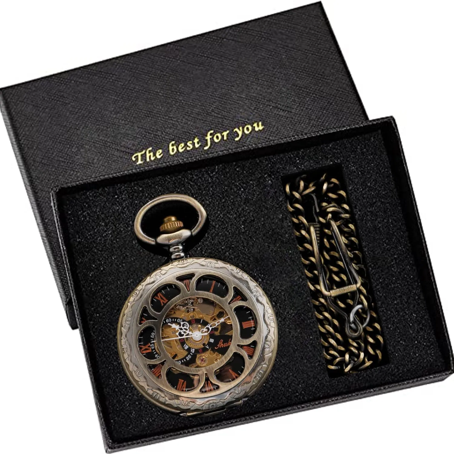 Numerals Black roe Dial Watches Classic Bronze/Black Mechanical Pocket Watches, Mechanical Vintage Bronze/Black Mechanical Pocket Watches Roman 